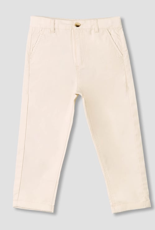 Juniors Solid Trousers with Button Closure