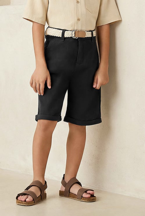 Juniors Buttoned Waist Solid Shorts with Belt