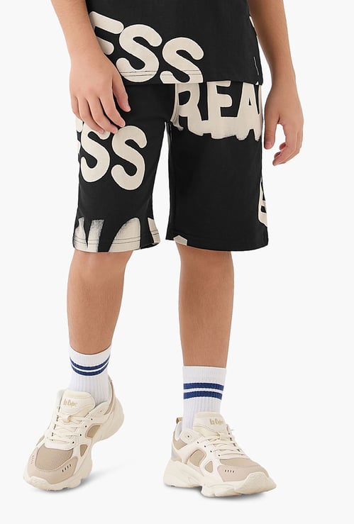 Juniors Typographic Print Shorts with Drawstring Closure