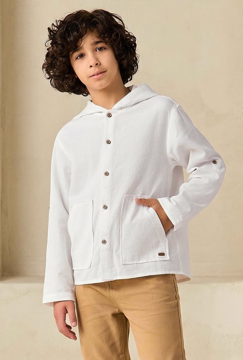 Juniors Solid Hooded Shirt