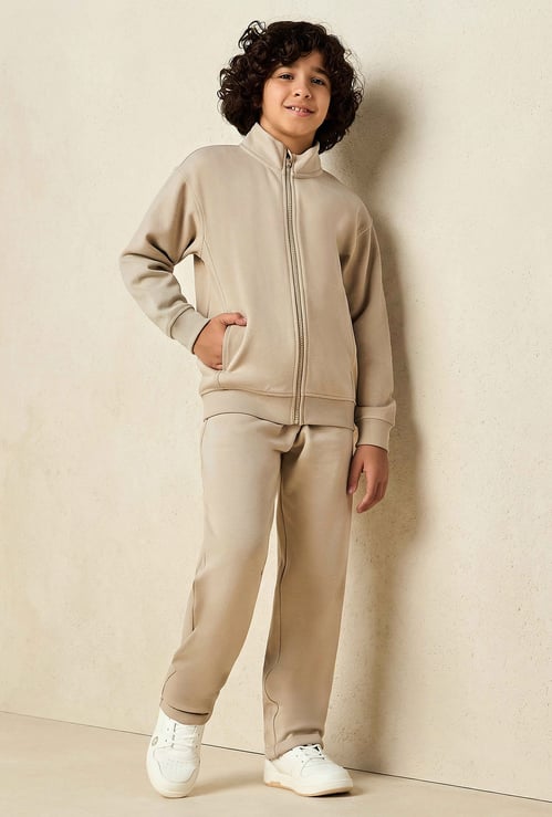 Juniors Solid Jacket and Track Pants Set