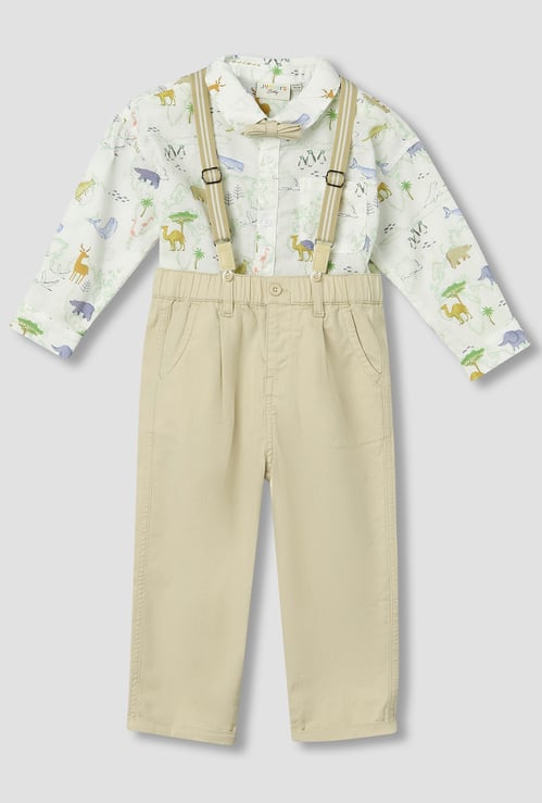 Juniors Animal Print Shirt and Pants Set with Suspenders