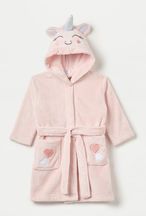 Juniors Unicorn Applique Hooded Bathrobe with Belt and Pockets