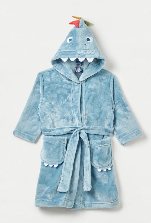 Juniors Dinosaur Applique Hooded Bathrobe with Belt and Pockets