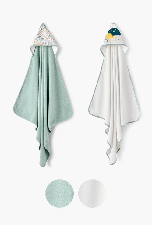 Juniors 2-Piece Mushroom Embroidered Hooded Towel Set - 75x75 cm