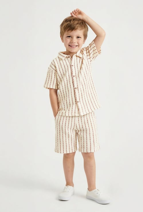 Juniors Knit Stripes Shirt and Shorts Set