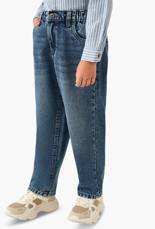 Juniors Washed Jeans with Elasticated Waist