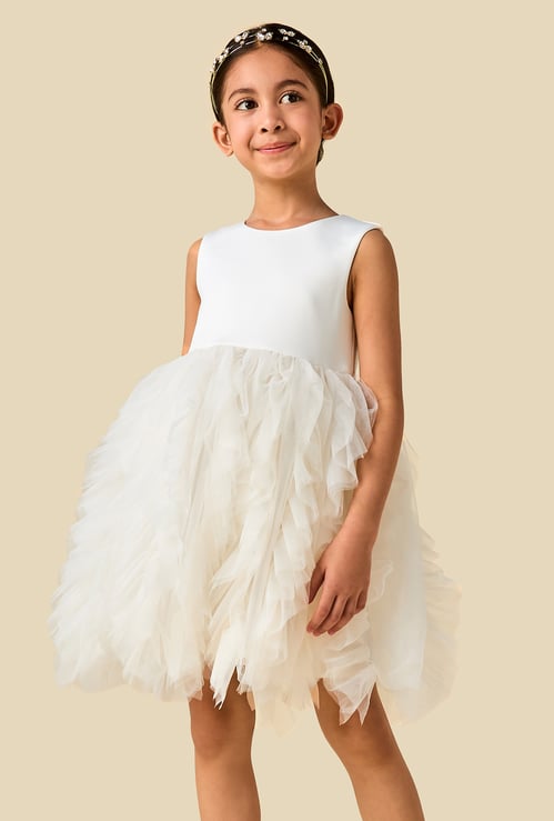 Juniors Ruffled Tulle Dress with Peplum Jacket