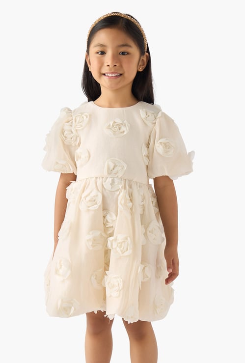 Juniors Floral Applique A-line Dress
