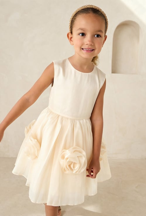 Juniors Floral Applique Dress with Cape