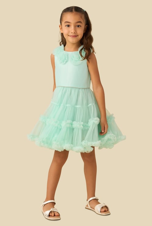 Juniors Floral Applique Tiered Prom Dress