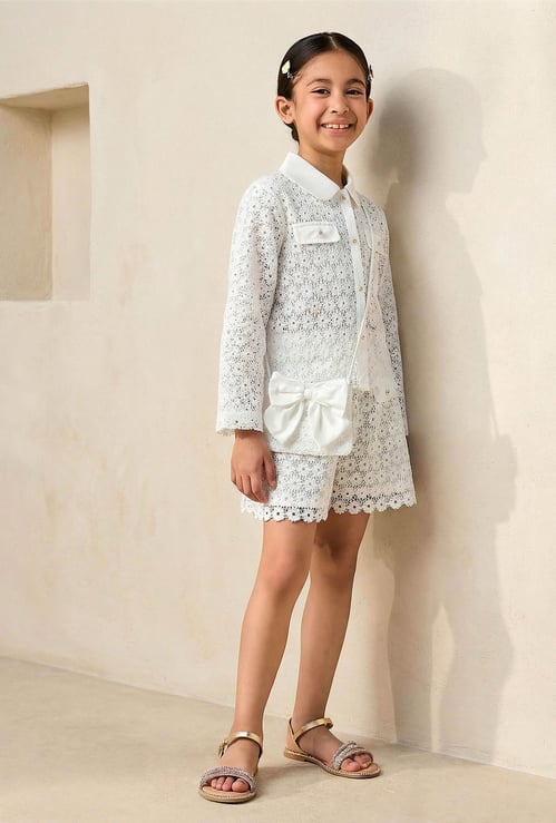 Juniors Floral Broderie Anglaise Detail Shirt and Shorts Set