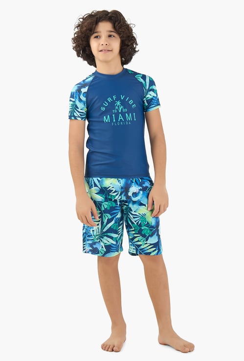 Juniors Tropical Print Rash Guard Set