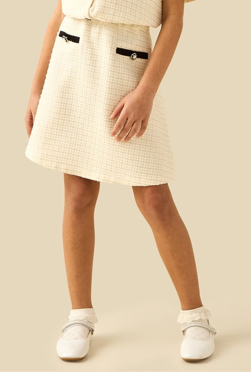 Juniors Tweed Embellished Mini Skirt