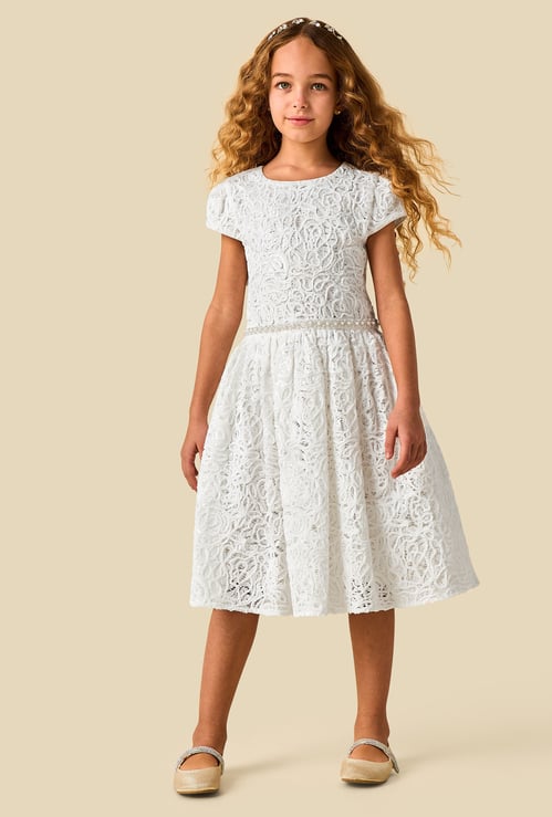 Juniors Embellished Dress with Zip Closure