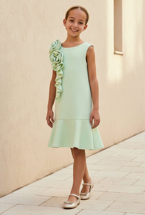 Juniors Floral Applique A-Line Dress