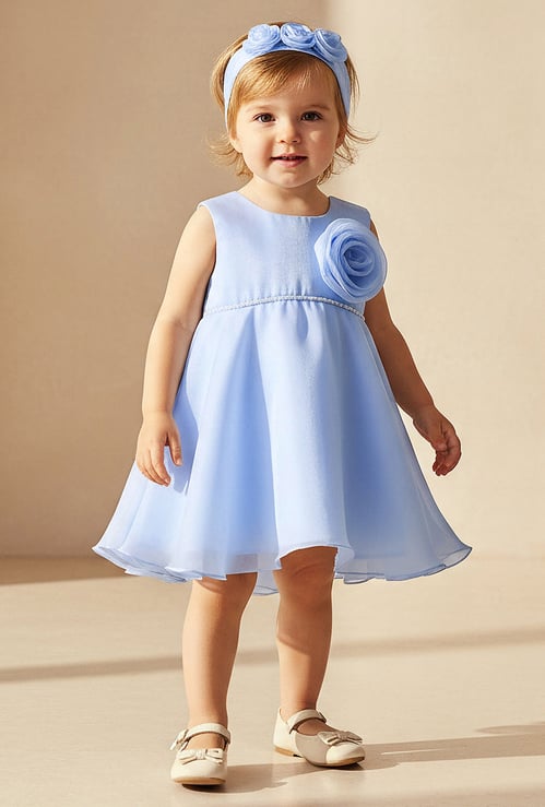 Juniors Floral Applique Dress with Headband