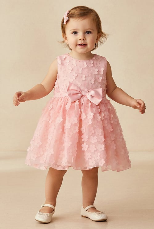 Juniors Floral Applique Dress with Zip Closure