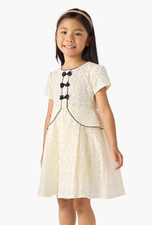 Juniors Lace Embellished Dress with Zip Closure