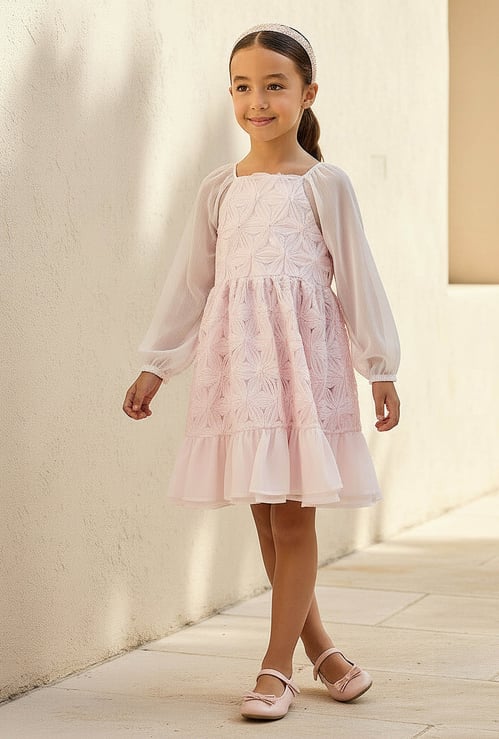 Juniors Floral Applique A-Line Dress