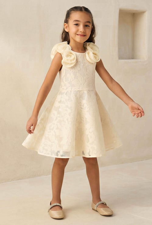 Juniors Floral Applique Dress with Zip Closure