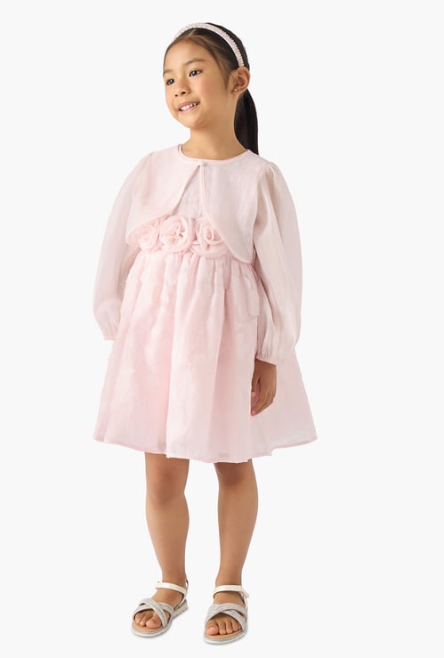 Juniors Floral Applique Dress with Bolero Jacket