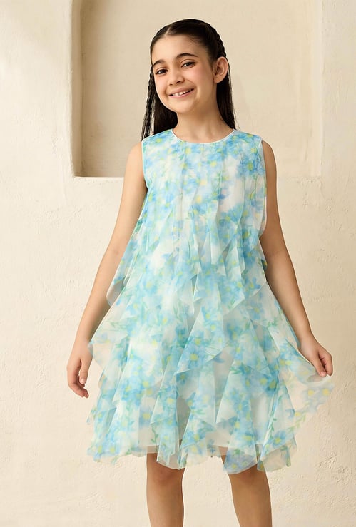 Juniors Floral Print Ruffle Dress
