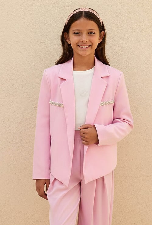 Juniors Embellished Blazer with Notch Lapel