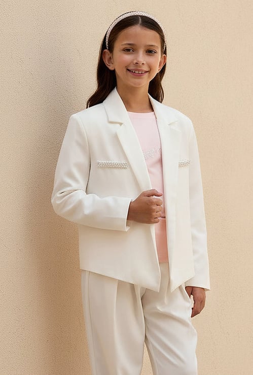 Juniors Embellished Blazer with Notch Lapel
