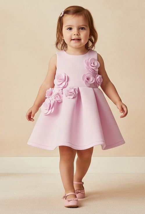 Juniors Floral Applique A-Line Dress