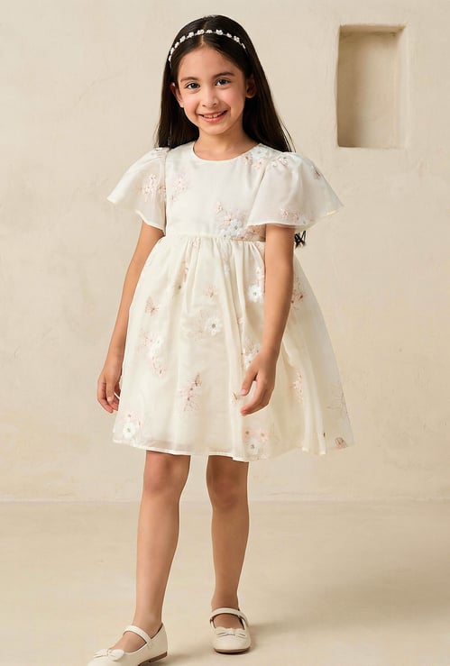Juniors Floral Embroidered Dress with Zip Closure