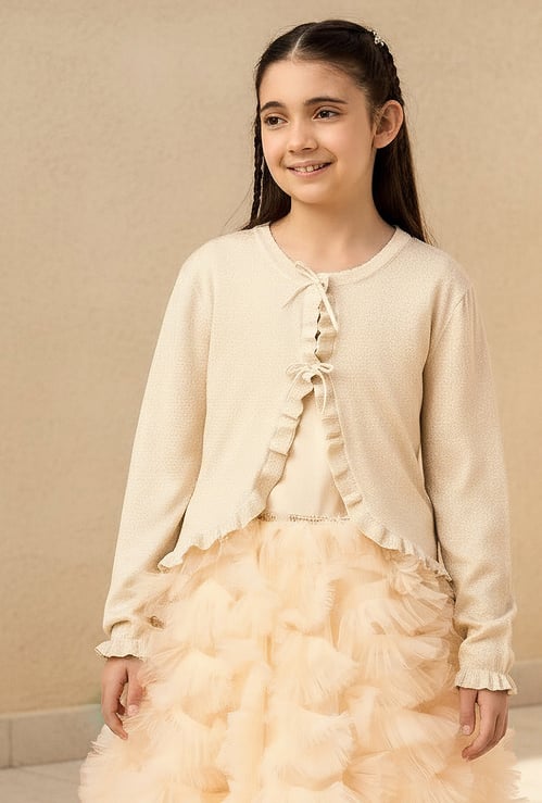 Juniors Ruffle Detail Cardigan with Long Sleeves