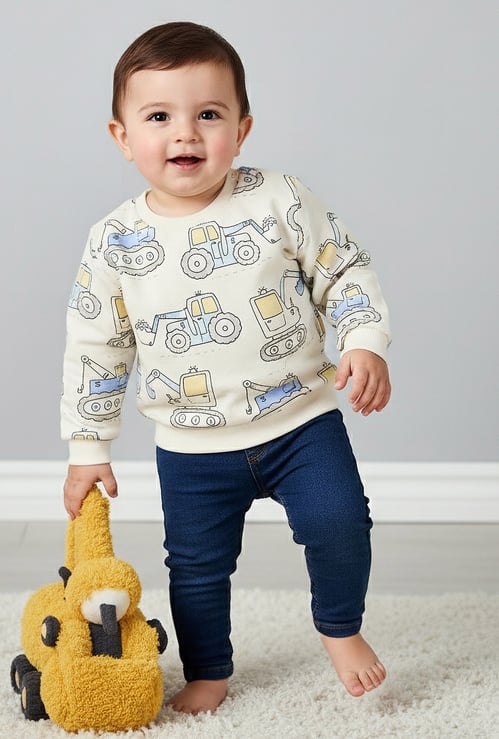 Juniors Vehicle Print Sweatshirt with Button Closure