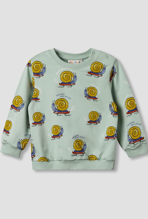 Juniors Snail Print Sweatshirt with Button Closure