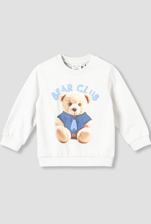 Juniors Bear Print Sweatshirt with Button Closure