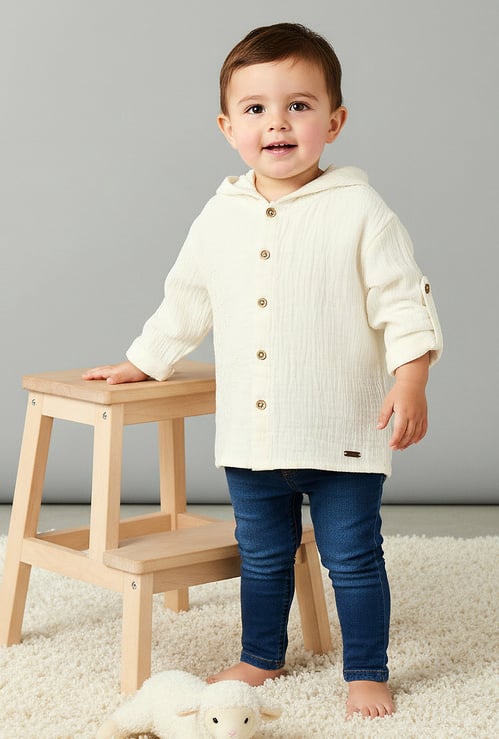 Giggles Floral Applique Hooded Shirt