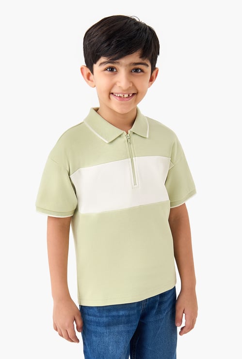 Juniors Colourblock Zip Polo T-shirt