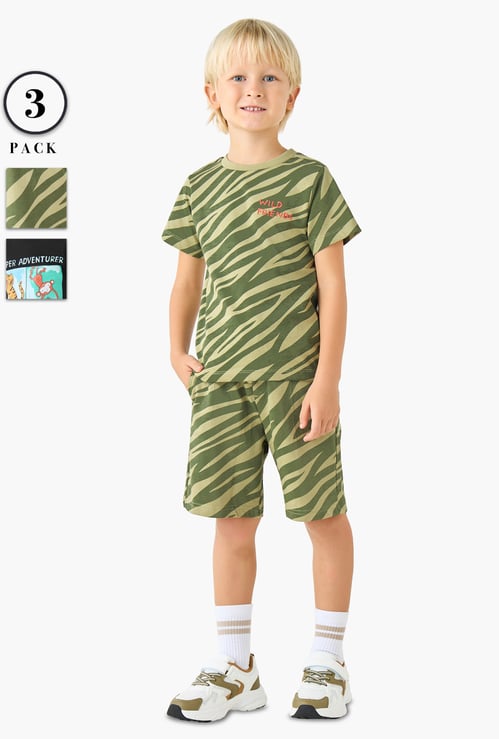 Juniors Graphic Print T-shirt and Shorts - Set of 3
