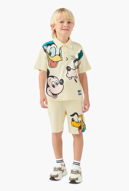 Juniors Mickey Mouse Print Polo T-shirt and Shorts Set