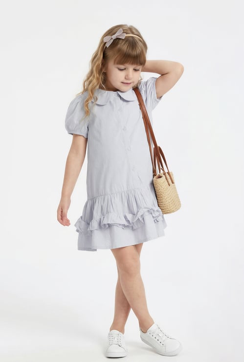 Juniors Solid Dress with Button Closure