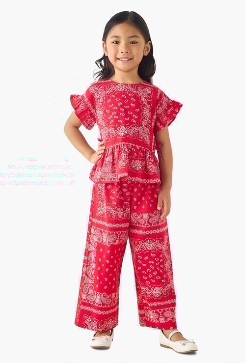 Juniors Paisley Print Top and Pants Set