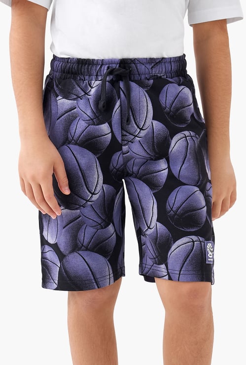 Juniors Basketball Print Shorts with Drawstring Waistband