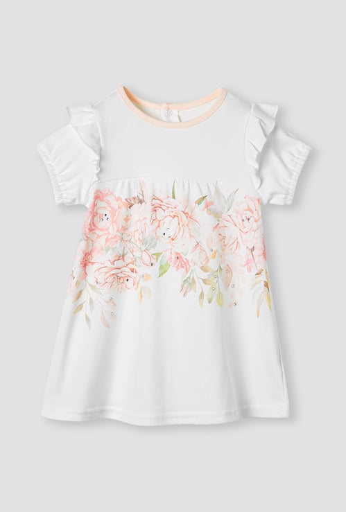 Giggles Floral Print A-line Dress with Ruffles