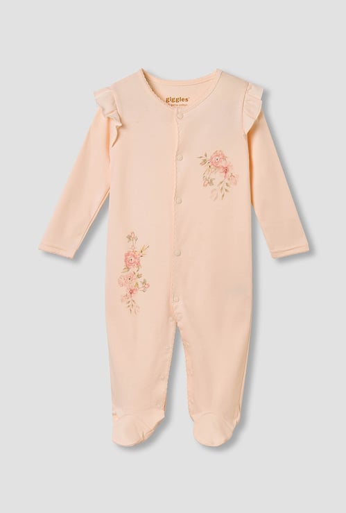 Giggles Floral Print Sleepsuit with Ruffle Detail