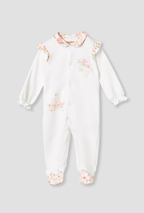 Giggles Floral Print Sleepsuit with Long Sleeves