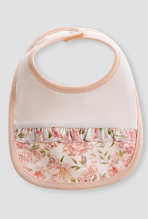 Giggles Floral Print Bib with Button Closure