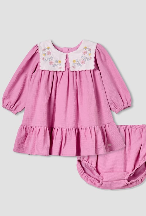 Giggles Floral Embroidered Dress with Bloomers
