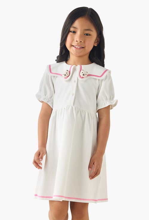 Juniors Bear Applique Dress with Button Closure