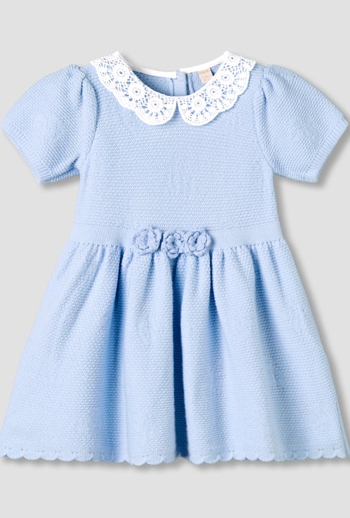 Giggles Floral Applique Dress with Lace Collar