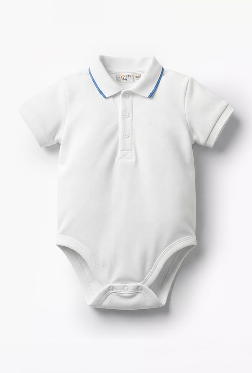 Juniors Solid Bodysuit with Polo Collar